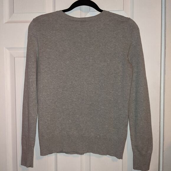 Ann Taylor Loft Gray Button Down Black Sequined Bows Cardigan S - Picture 11 of 12